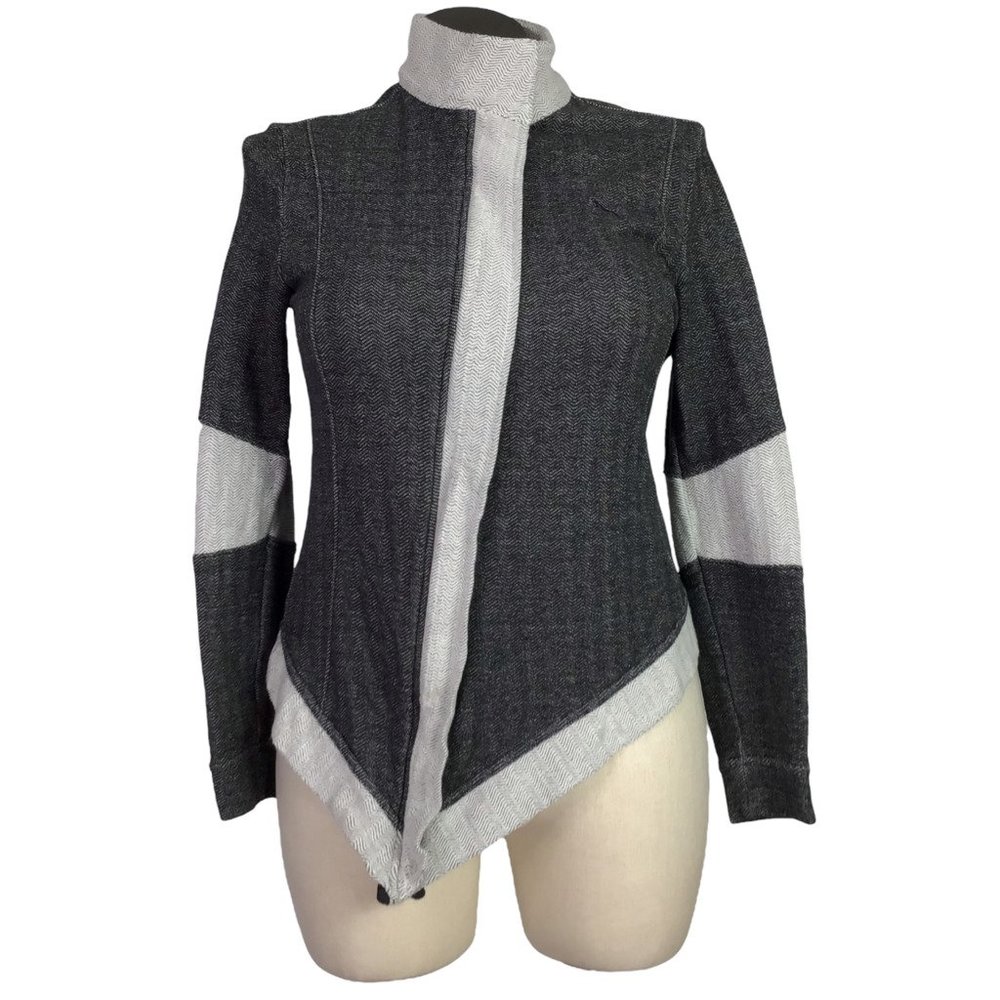 PUMA Womens XL Herringbone Gray Zip Asymmetrical Moto Jacket Cozy Sweater Coat